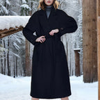 Women's Elegant Long Coat with Wide Lapel and Belt