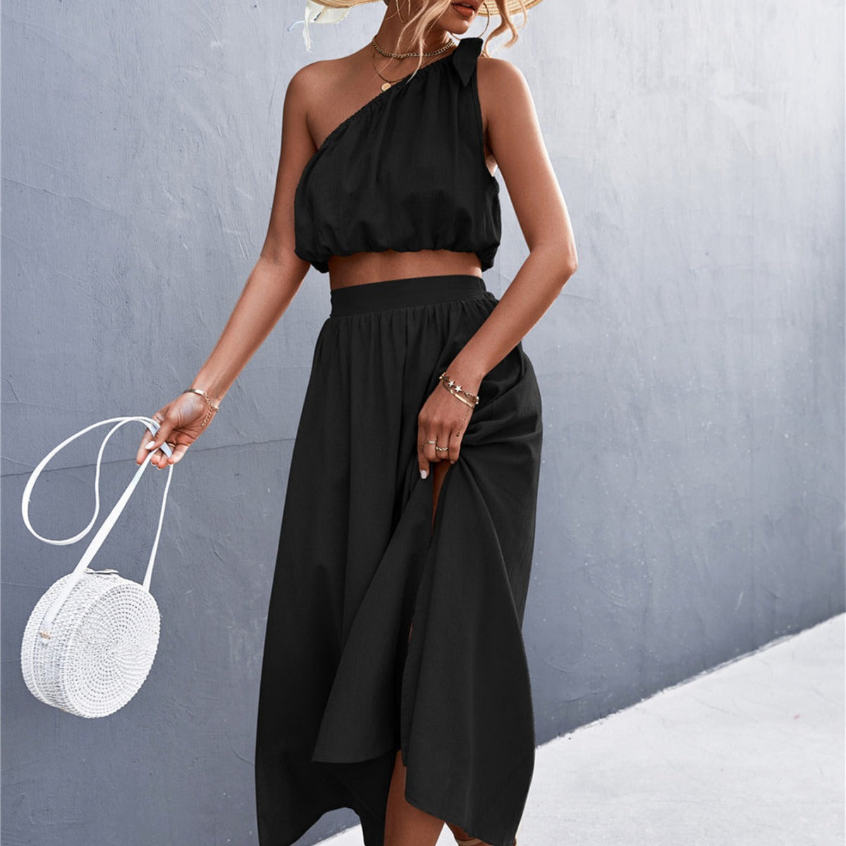 Women's Airy Summer Top and Wide Midi Skirt