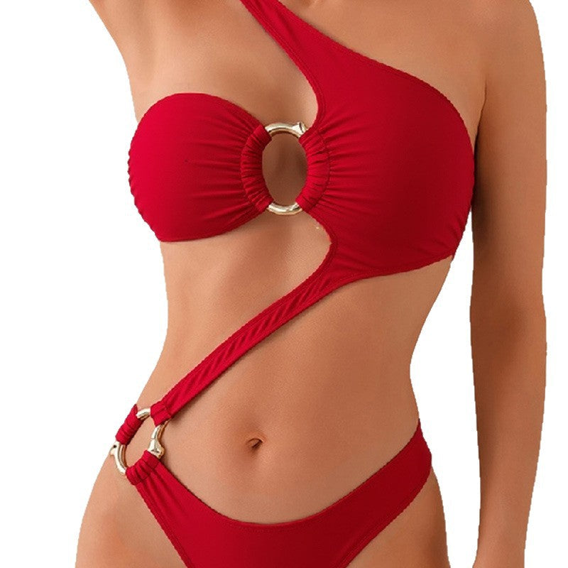 Women's Asymmetrical One-Piece with Fashionable Cut-Outs