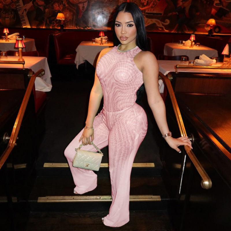 Women's Elegant Mesh Jumpsuit with Racerback