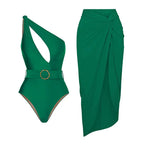 Women's Swimwear Set with Draping and Belt