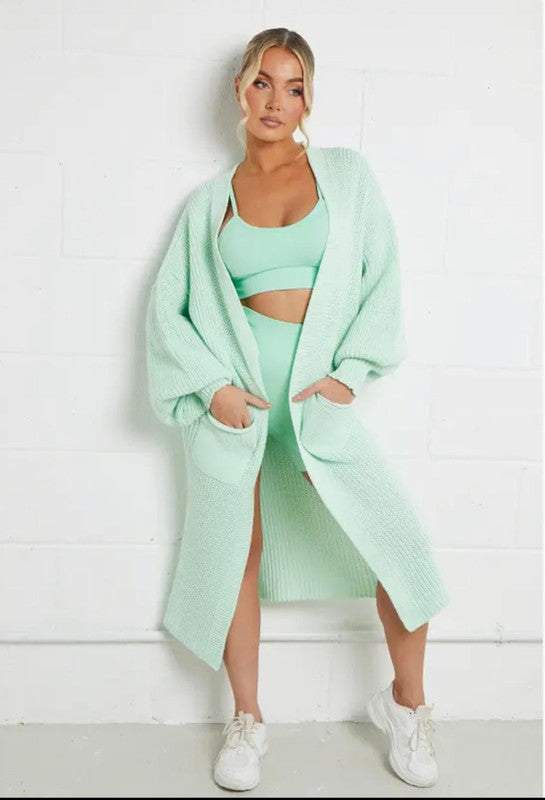 Women's Long Knit Coat with Spacious Pockets