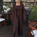 Women's Loungewear Ensemble with Long Kimono and Slim Top