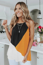 Women's Sleeveless Top with Geometric Color Block Design