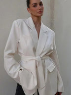 Women's Elegant Blazer Jacket with Belt and Pockets