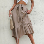 Women's Midi Skirt with Asymmetrical Hem and Tie Closure