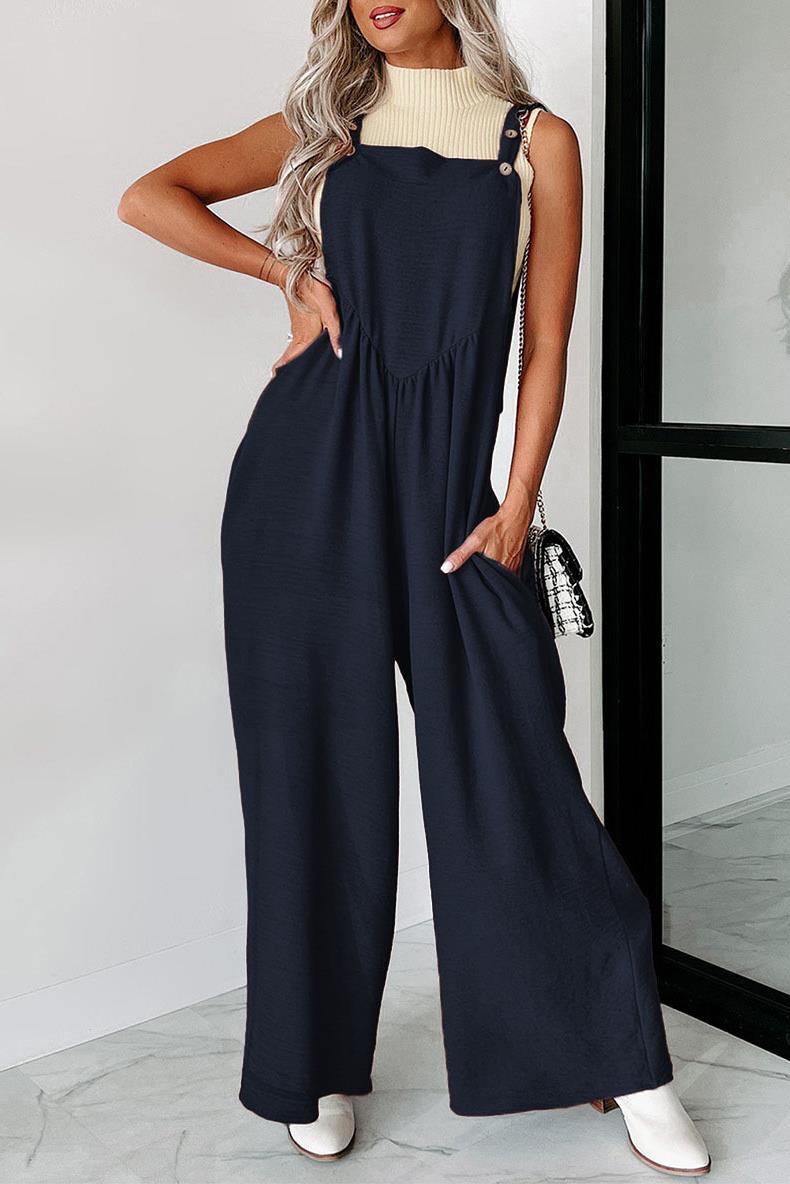 Women's Casual Wide-Leg Jumpsuit with Decorative Button Details