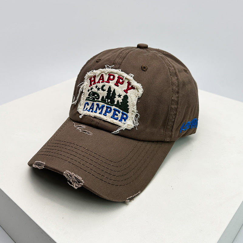 Men's Distressed Embroidered Camping Cap