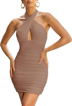 Women's Bodycon Dress with Wrap Design and Cutout Neckline