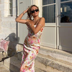 Women's Floral Maxi Dress with Adjustable Straps and Figure-Hugging Cut