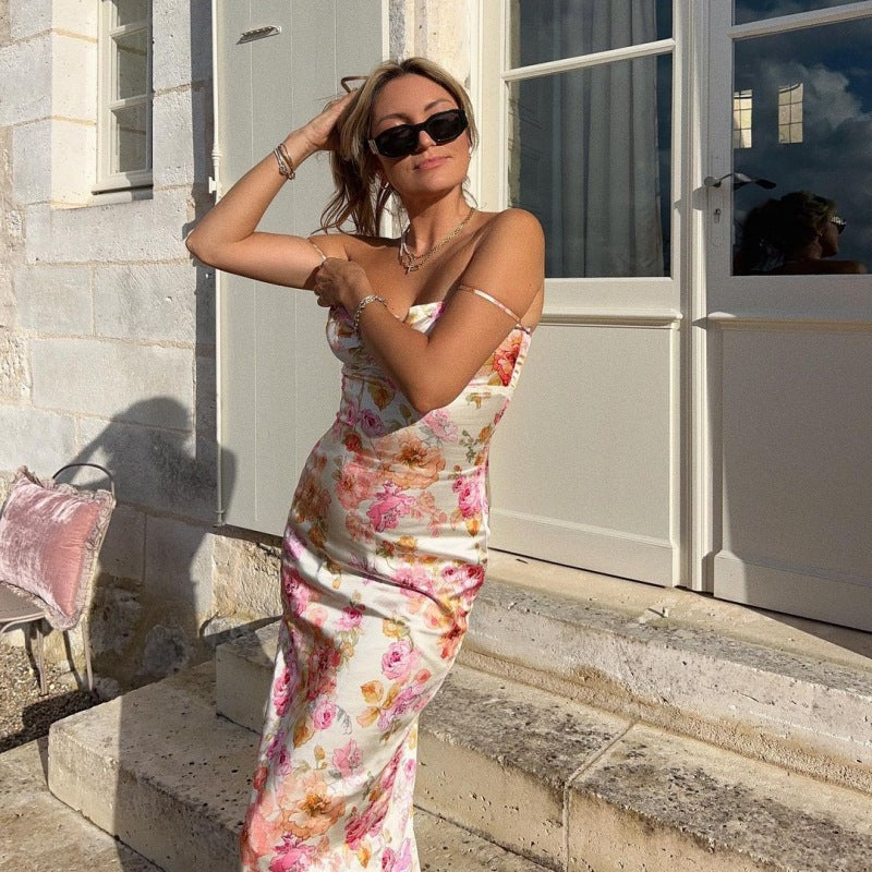 Women's Floral Maxi Dress with Adjustable Straps and Figure-Hugging Cut