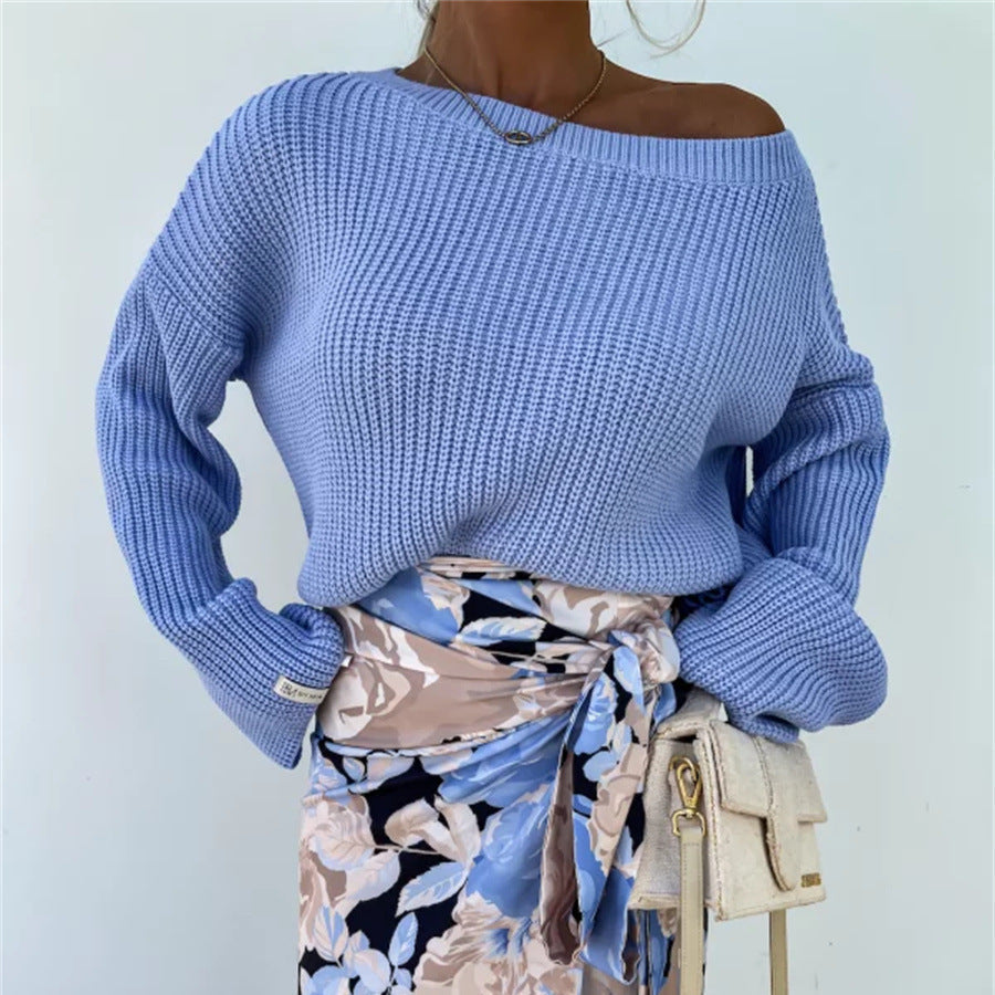 Women's Cozy Loose-Fit Off-Shoulder Knit Sweater