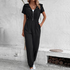 Women's Hooded Jumpsuit with Practical Zipper and Elastic Waist