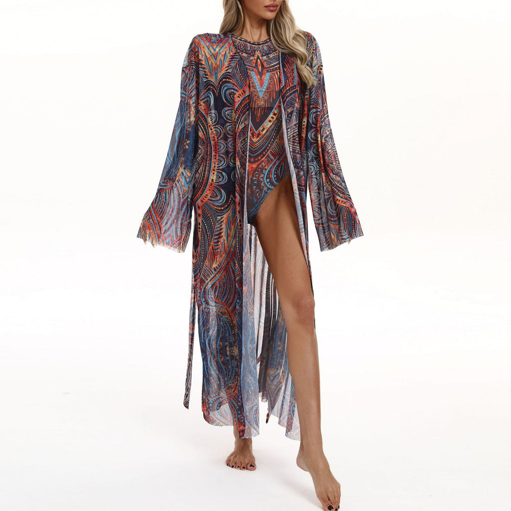 Elegant Women's Beach Kimono with Floral Pattern