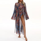 Elegant Women's Beach Kimono with Floral Pattern