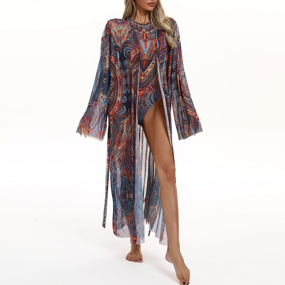 Elegant Women's Beach Kimono with Floral Pattern