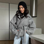 Women's Elegant Oversized Wool Jacket with Belt