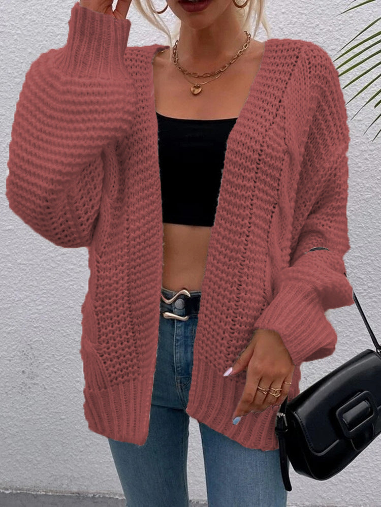 Women's Chunky Knit Cardigan with Deep Pockets and Casual Fit