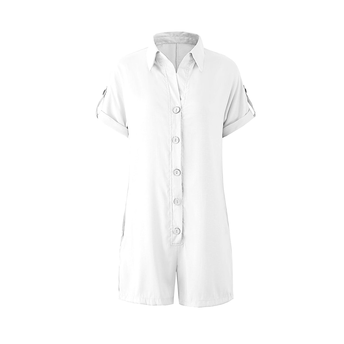 Women's Jumpsuit with Rolled Sleeves and Button Placket