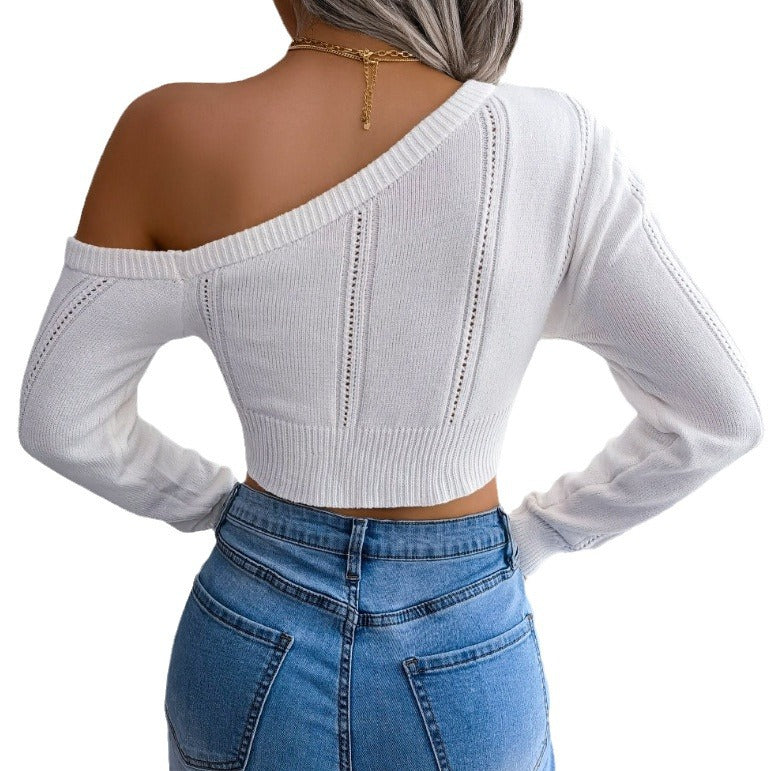 Women's Cropped Pullover with Asymmetrical Neckline