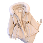 Women's Fashionable Winter Jacket with Detachable Faux Fur Collar and Practical Pockets
