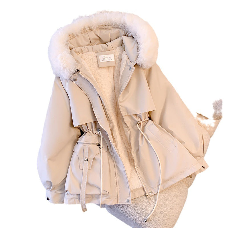 Women's Fashionable Winter Jacket with Detachable Faux Fur Collar and Practical Pockets