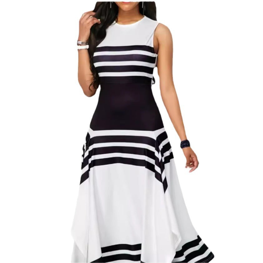 Women's Asymmetrical Striped Maxi Dress
