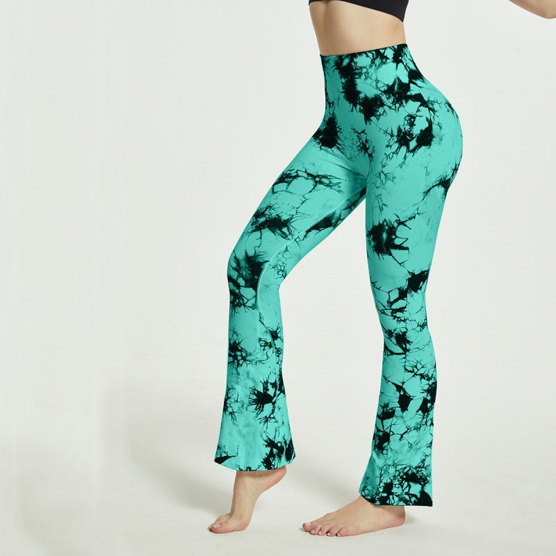 Women's Flared Yoga Leggings with Tie-Dye Pattern