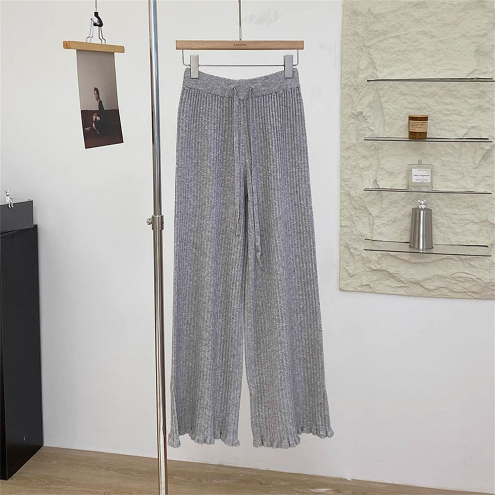 Women's Flowing Knit Pants with Soft Material and Elegant Hem
