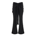 Women's Elegant Flared Pants with Wide Hem and Tie Waist
