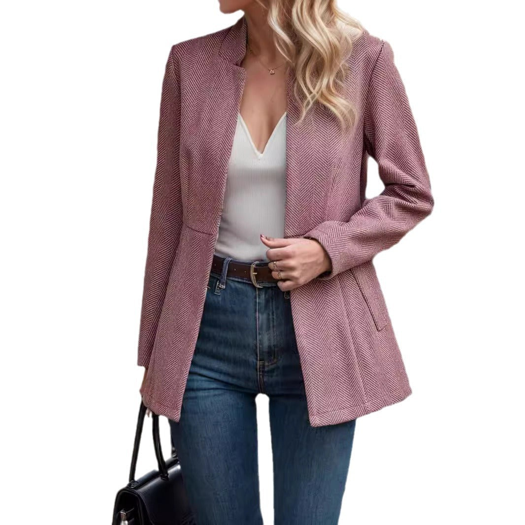 Women's Blazer with Elegant Herringbone Pattern and Timeless Cut