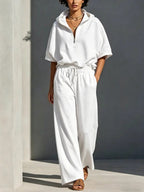 Women's Casual Lounge Set with Half-Zip Hoodie and Wide Palazzo Pants