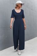 Women's Wide-Leg Jumpsuit with Elegant Round Neck