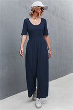 Women's Wide-Leg Jumpsuit with Elegant Round Neck