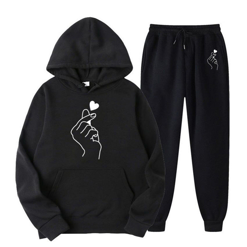 Women's Jogging Suit with Creative Heart Motif and Comfortable Fit