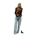 Women's Elegant Blazer Jacket with Double Button Closure and Soft Gloss Effects