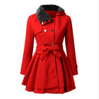 Women's Classic Coat with Elegant Collar and Detachable Hood
