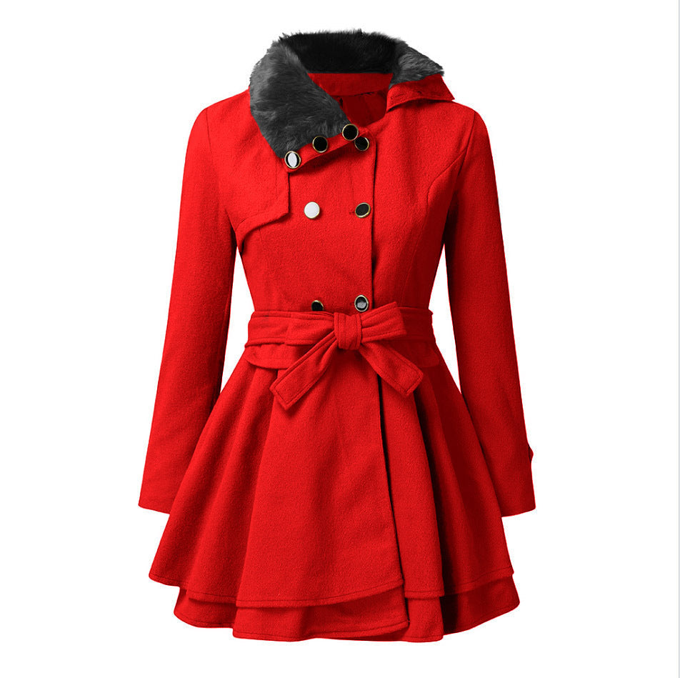 Women's Classic Coat with Elegant Collar and Detachable Hood