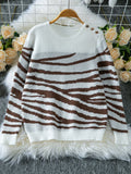 Women's Cozy Knit Sweater with Modern Zebra Stripe Pattern and Comfortable Fit