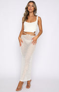 Women's Crocheted Crop Top and Maxi Skirt Set with Side Slits and Tie Details