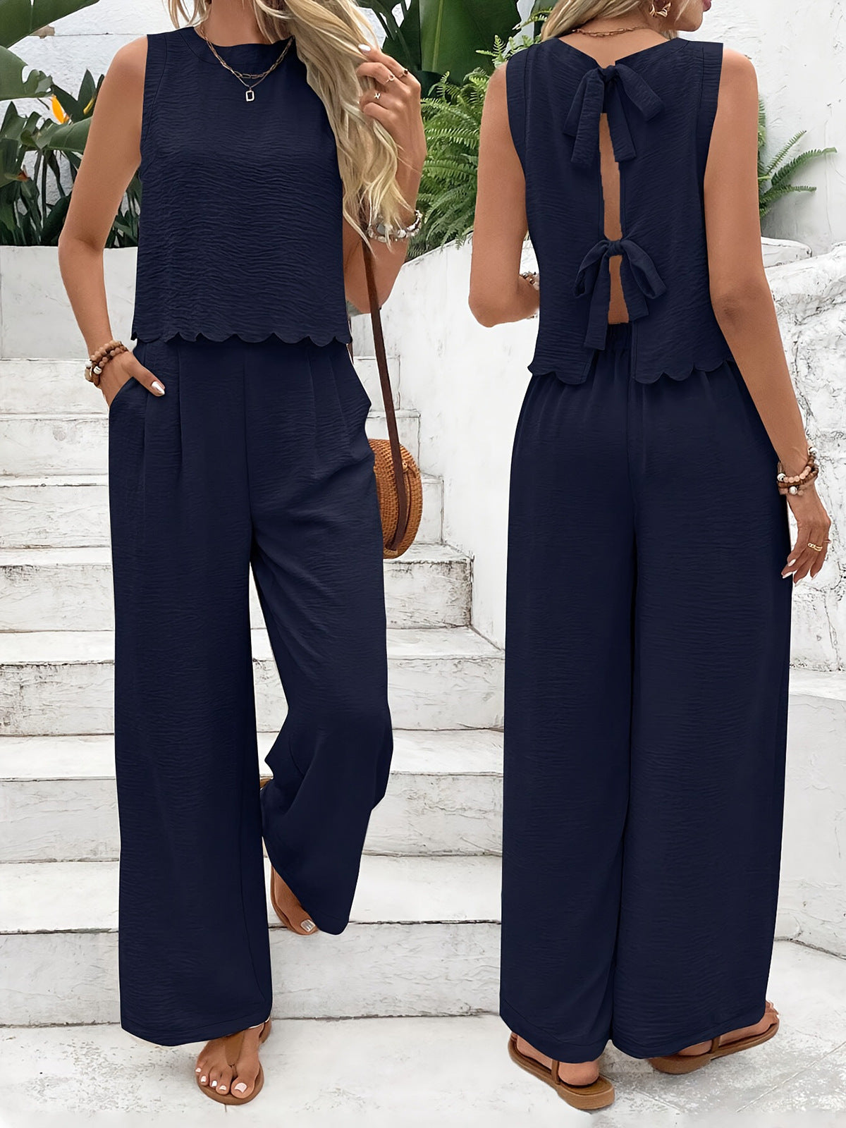 Women's Jumpsuit with Elegant Back Cutout and Wide Leg