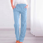 Women's Comfortable Linen Pants with Elastic Waist and Pockets