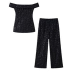 Women's Elegant Palazzo Pants with Floral Lace Trim
