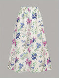 Women's Floral Print Maxi Skirt with Elastic Waistband