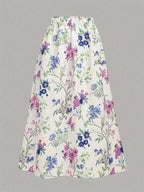 Women's Floral Print Maxi Skirt with Elastic Waistband