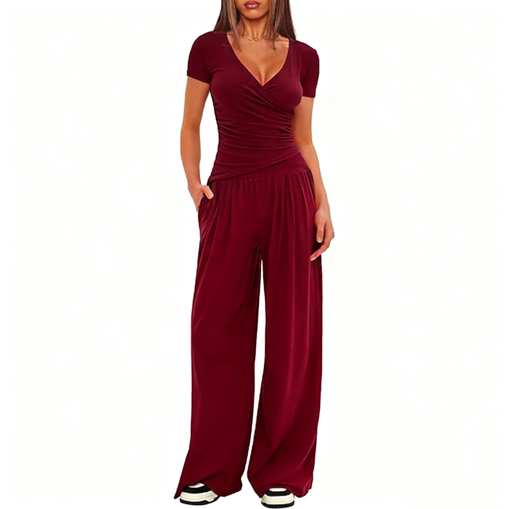 Women's Elegant Wrap Jumpsuit with Wide Leg and Fashionable Details