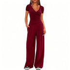 Women's Elegant Wrap Jumpsuit with Wide Leg and Fashionable Details