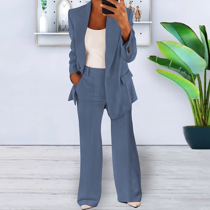 Women's Elegant and Loose Blazer Set with Wide Pants