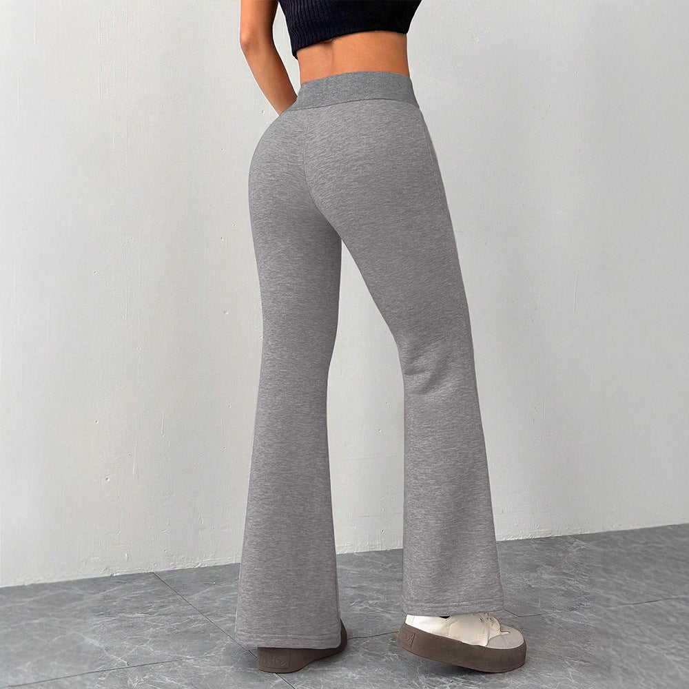 Women's High-Waisted Flared Lounge Pants with Elastic Drawstring