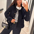 Elegant Women's Short Jacket with Decorative Button Details and Practical Pockets